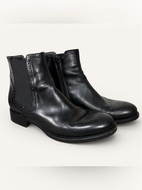 AGL Leather Side Zip Ankle Boots with Brogue Trim- woman’s EU 37